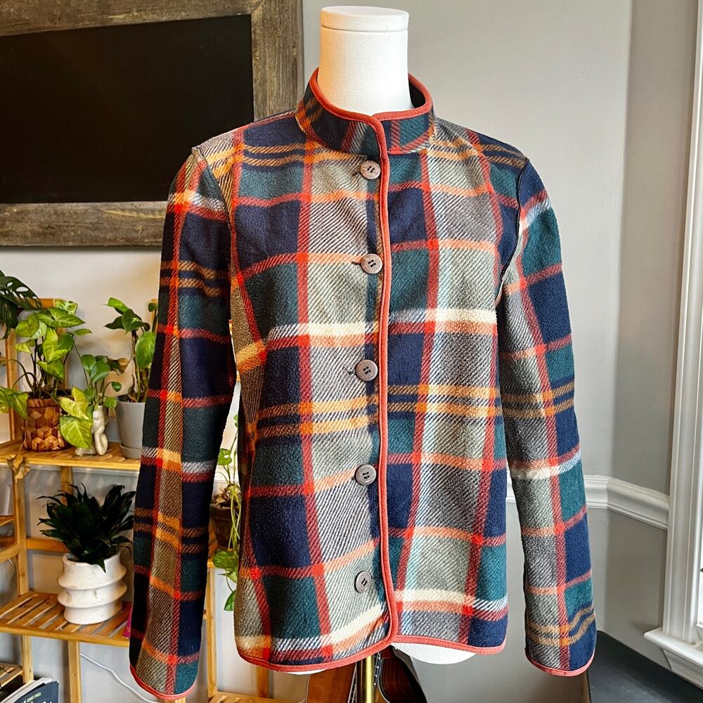 Vintage Y2K Plaid Leaf Reversible Fleece Jacket Size Medium
